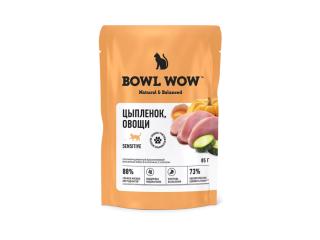 BOWL WOW Влажный корм для кошек с чувствительным пищеварением: цыпленок, овощи, 85 гр