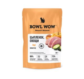 BOWL WOW Влажный корм для кошек с чувствительным пищеварением: цыпленок, овощи, 85 гр