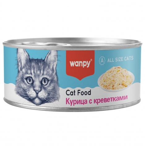 Wanpy Cat Консервы для кошек "Курица с креветками", 95 г