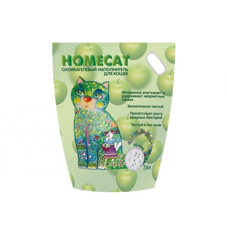 Homecat Яблоко cиликагелевый впитывающий наполнитель с ароматом яблока - 7,6 л