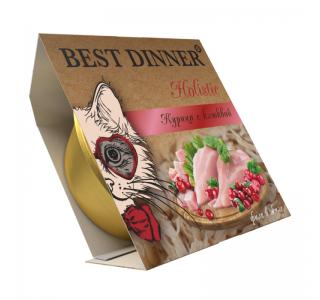 Best Dinner Holistic Влажный консервированный полноценный корм для взрослых и стерилизованных кошек. Мясные волокна в желе курица с клюквой, 75 г