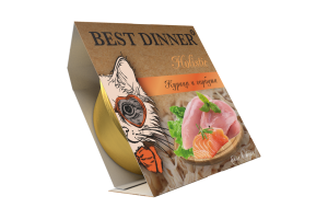 Best Dinner Holistic Влажный консервированный полноценный корм для взрослых и стерилизованных кошек. Мясные волокна в желе курица с горбушей, 75 г