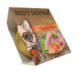 Best Dinner Holistic Влажный консервированный полноценный корм для взрослых и стерилизованных кошек. Мясные волокна в желе курица с горбушей, 75 г