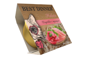 Best Dinner Holistic Влажный консервированный полноценный корм для взрослых и стерилизованных кошек. Мясные волокна в желе индейка с тунцом, 75 г