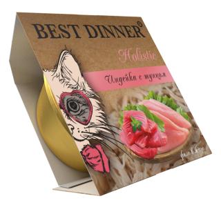 Best Dinner Holistic Влажный консервированный полноценный корм для взрослых и стерилизованных кошек. Мясные волокна в желе индейка с тунцом, 75 г