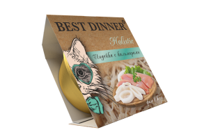 Best Dinner Holistic Влажный консервированный полноценный корм для взрослых и стерилизованных кошек. Мясные волокна в желе, индейка с кальмарами, 75 г