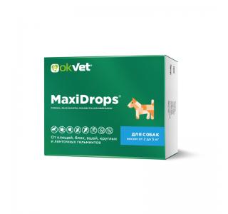 МаксиДропс для собак весом от 2 до 5 кг, от клещей, блох, вшей, круглых и ленточных гельминтов