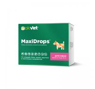 МаксиДропс для собак весом от 5 до 10 кг, от клещей, блох, вшей, круглых и ленточных гельминтов