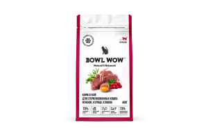 BOWL WOW Сухой корм для стерелизованных кошек  Ягненок, курица, клюква, 400г