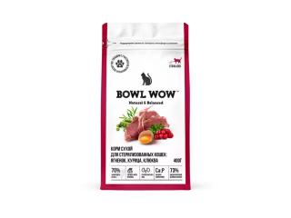 BOWL WOW Сухой корм для стерелизованных кошек  Ягненок, курица, клюква, 400г