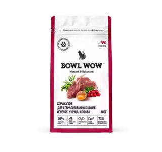 BOWL WOW Сухой корм для стерелизованных кошек  Ягненок, курица, клюква, 400г
