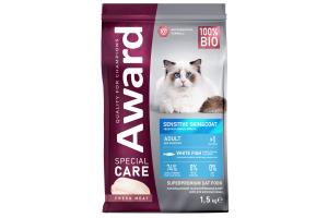 AWARD SPECIAL CARE Sensitive Skin&Coat Сухой корм для взрослых кошек для здоровой кожи и шерсти со свежей белой рыбой 1,5кг