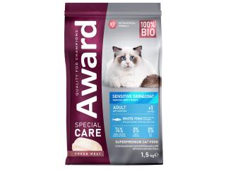 AWARD SPECIAL CARE Sensitive Skin&Coat Сухой корм для взрослых кошек для здоровой кожи и шерсти со свежей белой рыбой 1,5кг