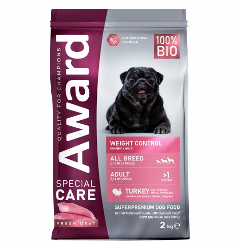 AWARD SPECIAL CARE Weight Control Сухой корм для взрослых собак всех пород для контроля веса со свежим мясом индейки 2кг