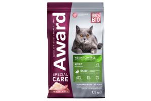 AWARD SPECIAL CARE Weight Control Сухой корм для взрослых стерилизованных кошек для контроля веса со свежим мясом кролика 1,5кг