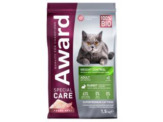 AWARD SPECIAL CARE Weight Control Сухой корм для взрослых стерилизованных кошек для контроля веса со свежим мясом кролика 1,5кг
