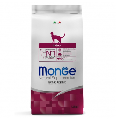 Monge Cat Daily Line Indoor Сухой корм для домашних кошек, из курицы 1,5 кг
