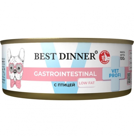 Best Dinner Vet Profi Gastrointestinal Low Fat Консервированный корм для собак с птицей, 100г