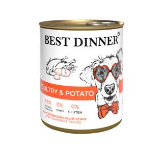 Best Dinner Консервированный корм для собак птицей и картофелем, 850г