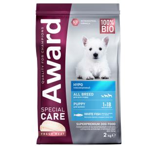 AWARD SPECIAL CARE HYPO PUPPY Сухой корм со свежей белой рыбой для щенков от 1 мес., беременных и кормящих собак всех пород, склонных к аллергии, 2кг