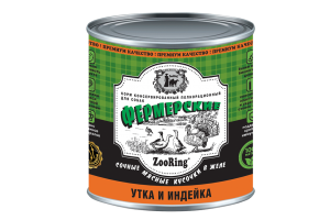 ZooRing Утка и индейка  Корм консервированный для собак Сочные кусочки мяса в желе «Фермерские», 850г