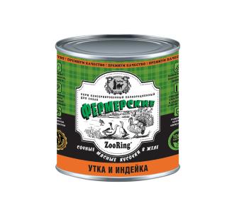 ZooRing Утка и индейка  Корм консервированный для собак Сочные кусочки мяса в желе «Фермерские», 850г