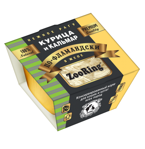 ZooRing Курица и кальмар по-фламандски Корм консервированный для кошек и котят всех пород, 75г