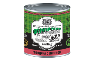 ZooRing Говядина с ливером  Корм консервированный для собак Сочные кусочки мяса в желе «Фермерские», 850г