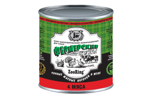 ZooRing 4 Мяса Корм консервированный для собак Сочные кусочки мяса в желе «Фермерские», 850г