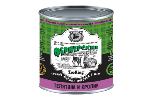 ZooRing Телятина и кролик  Корм консервированный для собак Сочные кусочки мяса в желе «Фермерские», 850г