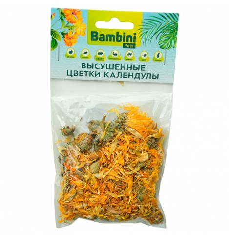 Bambini Pets высушенные цветки календулы Лакомство для грызунов и кроликов, 10 г.