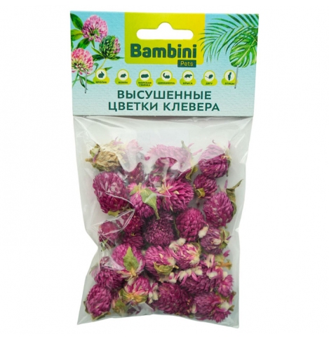 Bambini Pets высушенные цветы клевера Лакомство для грызунов и кроликов, 10 г.