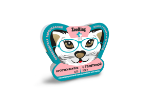 ZooRing Кусочки в желе с телятиной Полнорационный консервированный корм для кошек для профилактики заболеваний почек, 100г