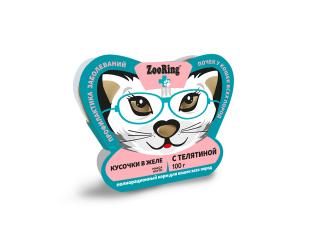 ZooRing Кусочки в желе с телятиной Полнорационный консервированный корм для кошек для профилактики заболеваний почек, 100г