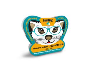 ZooRing Кусочки в желе с цыпленком Полнорационный консервированный корм для кошек для профилактики заболеваний почек, 100г