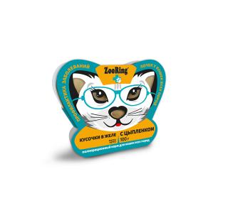 ZooRing Кусочки в желе с цыпленком Полнорационный консервированный корм для кошек для профилактики заболеваний почек, 100г