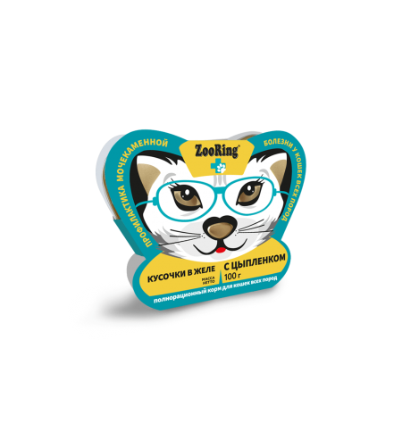 ZooRing Кусочки в желе с цыпленком Полнорационный консервированный корм для кошек для профилактики МКБ, 100г