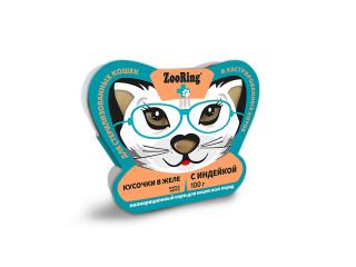 ZooRing Кусочки в желе с индейкой Полнорационный консервированный корм для стерилизованных кошек и кастрированных котов, 100г