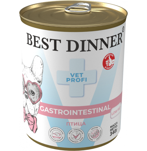 Best Dinner Vet Profi Gastrointestinal Low Fat Консервированный корм для собак с птицей, 340г
