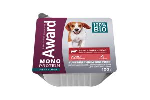 AWARD Monoprotein Влажный корм для взрослых собак паштет из говядины с зеленым горошком 100г