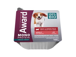 AWARD Monoprotein Влажный корм для взрослых собак паштет из говядины с зеленым горошком 100г