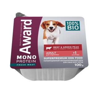 AWARD Monoprotein Влажный корм для взрослых собак паштет из говядины с зеленым горошком 100г