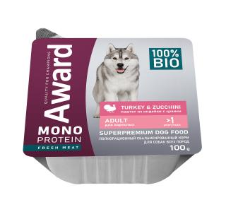 AWARD Monoprotein Влажный корм для взрослых собак паштет из индейки с цукини 100г