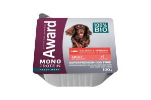 AWARD Monoprotein Влажный корм для взрослых собак паштет из лосося со шпинатом 100г