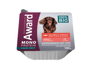 AWARD Monoprotein Влажный корм для взрослых собак паштет из лосося со шпинатом 100г
