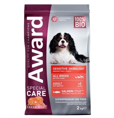 AWARD SPECIAL CARE Sensitive Skin&Coat Сухой корм  для взрослых собак всех пород для здоровой кожи и шерсти со свежим лососем 2кг