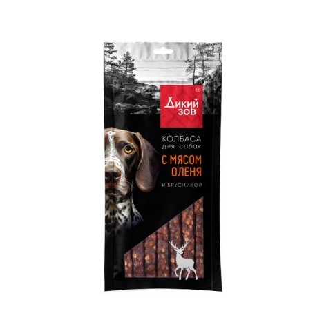 Дикий зов Лакомство для
собак Колбаса с мясом оленя и брусники, 85г