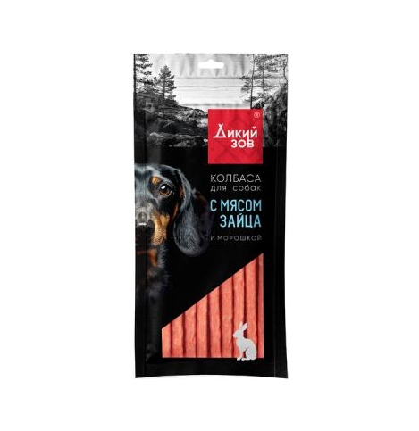 Дикий зов Лакомство для
собак Колбаса с мясом зайца и морошкой, 85г