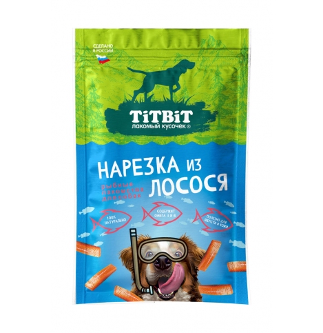 TiTBiT Рыбные
лакомства для собак Нарезка из лосося, 80г