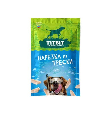 TiTBiT Рыбные
лакомства для собак Нарезка из трески, 80г